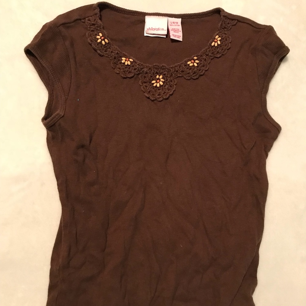 Xhilaration Girls brown beaded t shirt